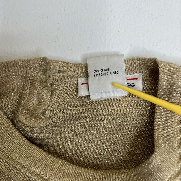 Vintage Talbots Gold Metallic Long Sleeve Button Neck Tunic Womens Medium FLAWS - Picture 7 of 16
